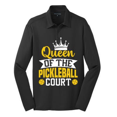 Queen Of The Pickleball Court Gift Silk Touch Performance Long Sleeve Polo