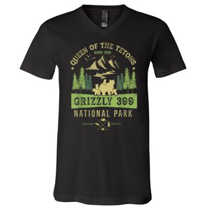 Queen Of The Tetons Grizzly 399 National Park Preserve V-Neck T-Shirt