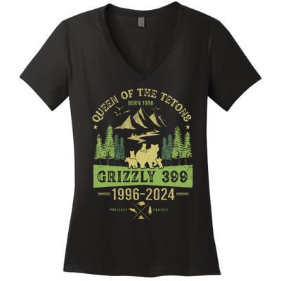 Queen Of The Tetons Grizzly 399 National Park 19962024 Women's V-Neck T-Shirt