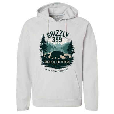 Queen Of The Tetons Grizzly 399 Bear Lovers National Park Performance Fleece Hoodie