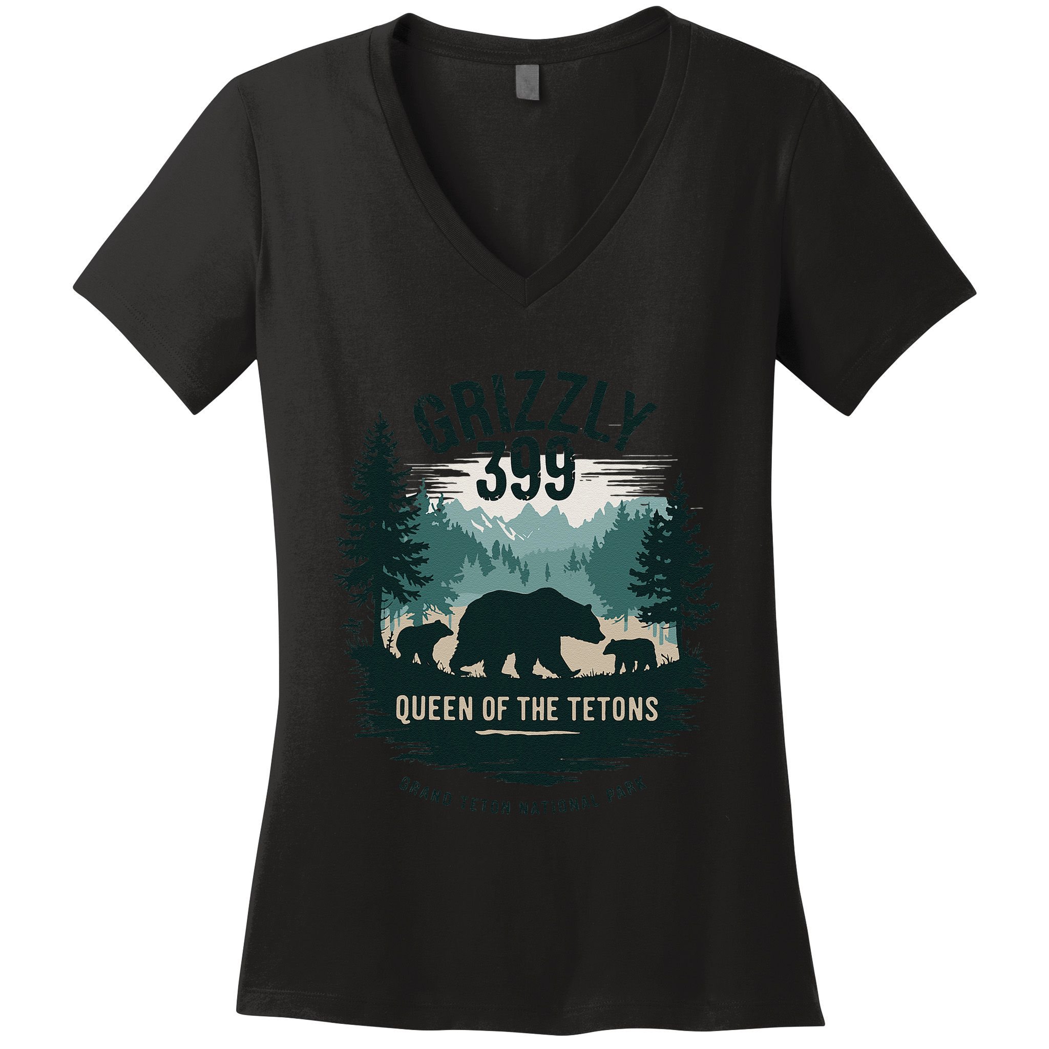 Queen Of The Tetons Grizzly 399 Bear Lovers National Park Women's V-Neck T-Shirt