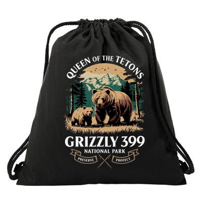 Queen Of The Tetons Grizzly 399 National Park Bear Drawstring Bag