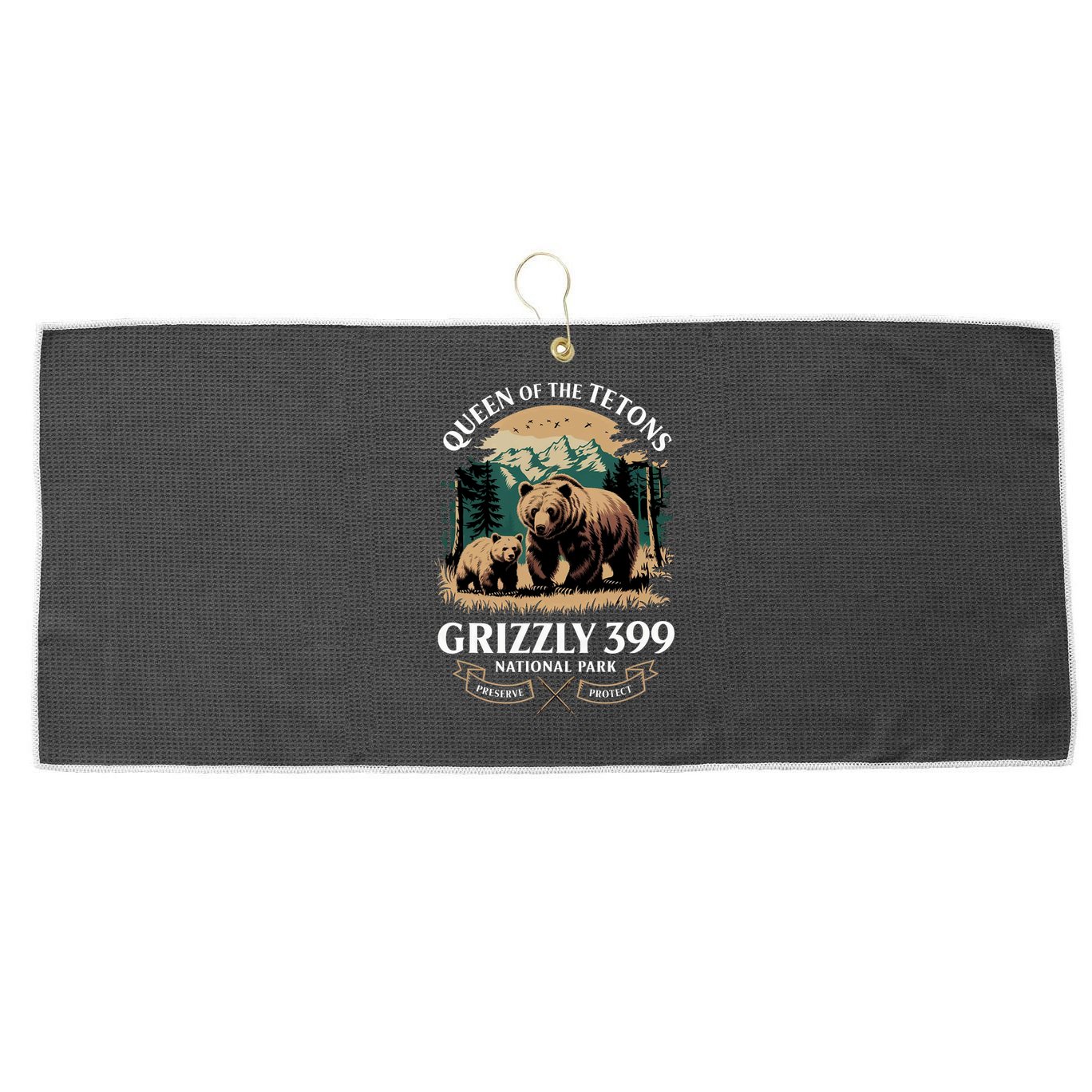 Queen Of The Tetons Grizzly 399 National Park Bear Large Microfiber Waffle Golf Towel