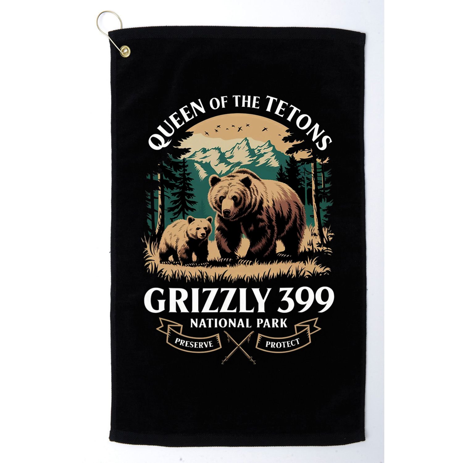 Queen Of The Tetons Grizzly 399 National Park Bear Golf Towel