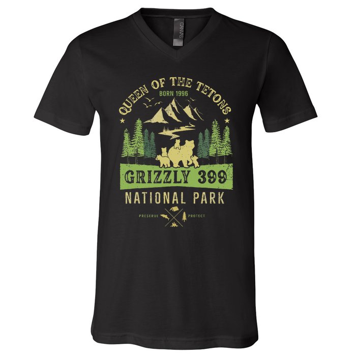 Queen Of The Tetons Grizzly 399 National Park Preserve V-Neck T-Shirt