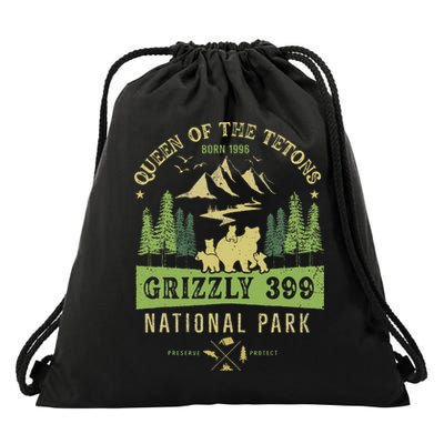 Queen Of The Tetons Grizzly 399 National Park Preserve Drawstring Bag