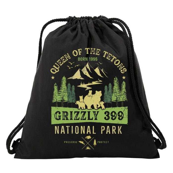 Queen Of The Tetons Grizzly 399 National Park Preserve Drawstring Bag