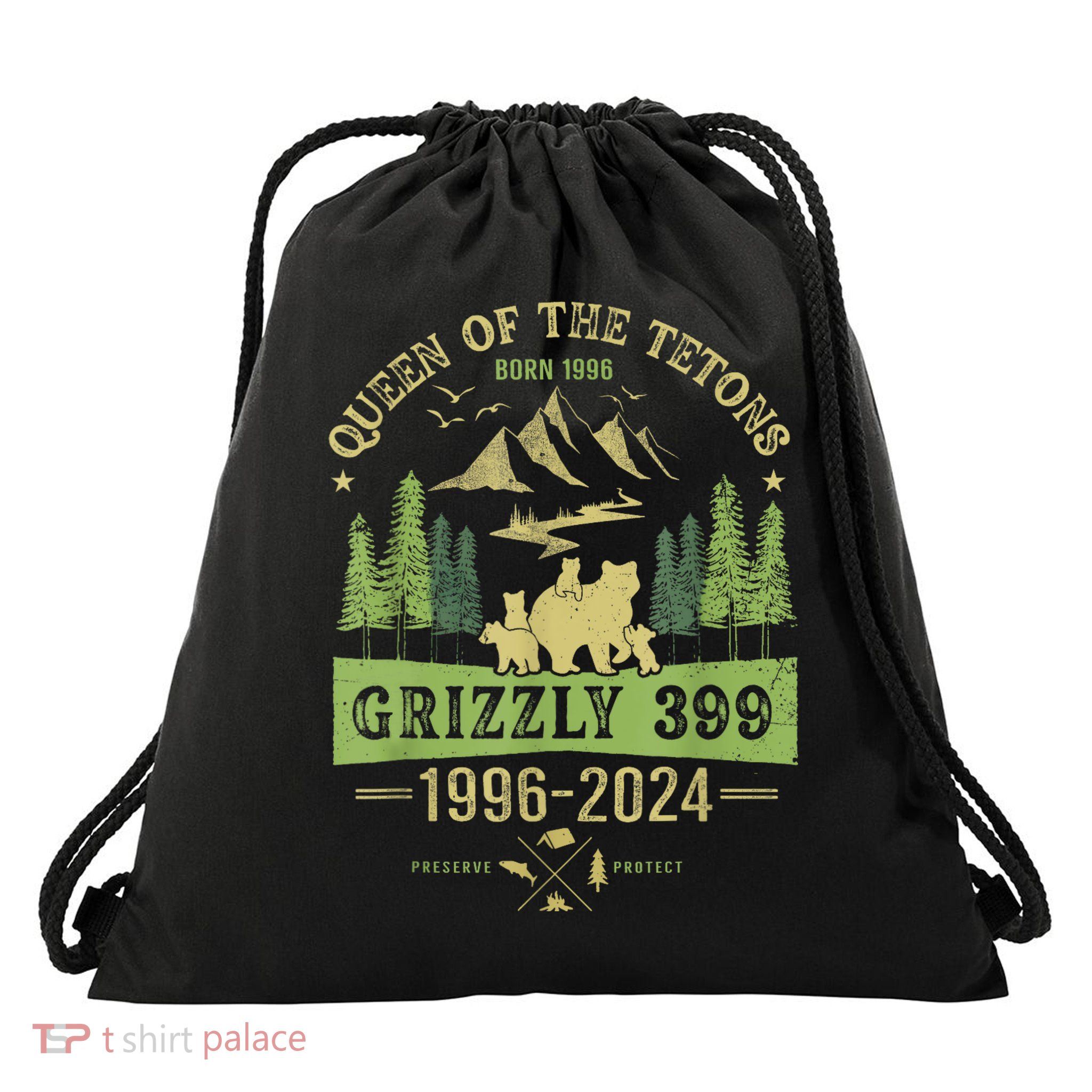Queen Of The Tetons Grizzly 399 National Park 19962024 Drawstring Bag