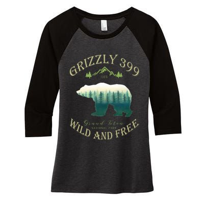 Queen Of The Teton Grizzly 399 Bear Wildlife Forest Preserve Women's Tri-Blend 3/4-Sleeve Raglan Shirt