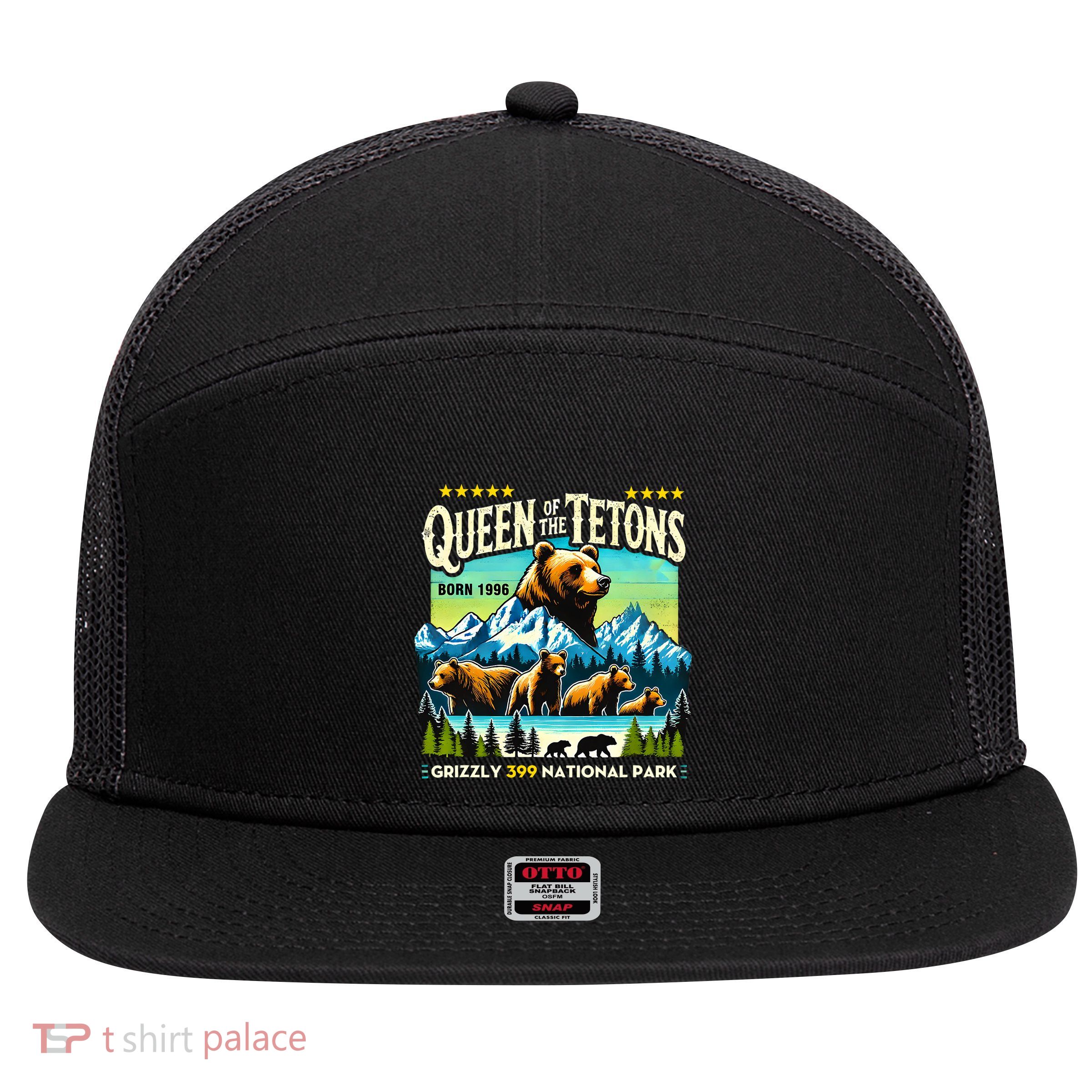 Queen Of The Tetons Grizzly 399 National Park Bear Lovers 7 Panel Mesh Trucker Snapback Hat