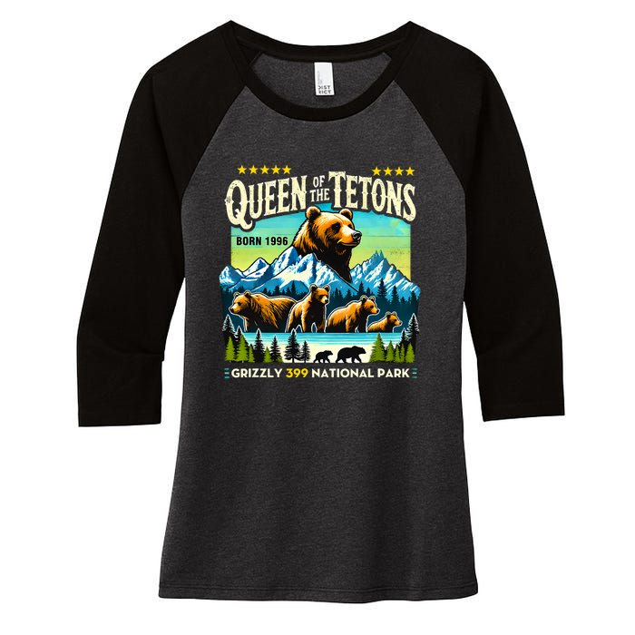 Queen Of The Tetons Grizzly 399 National Park Bear Lovers Women's Tri-Blend 3/4-Sleeve Raglan Shirt