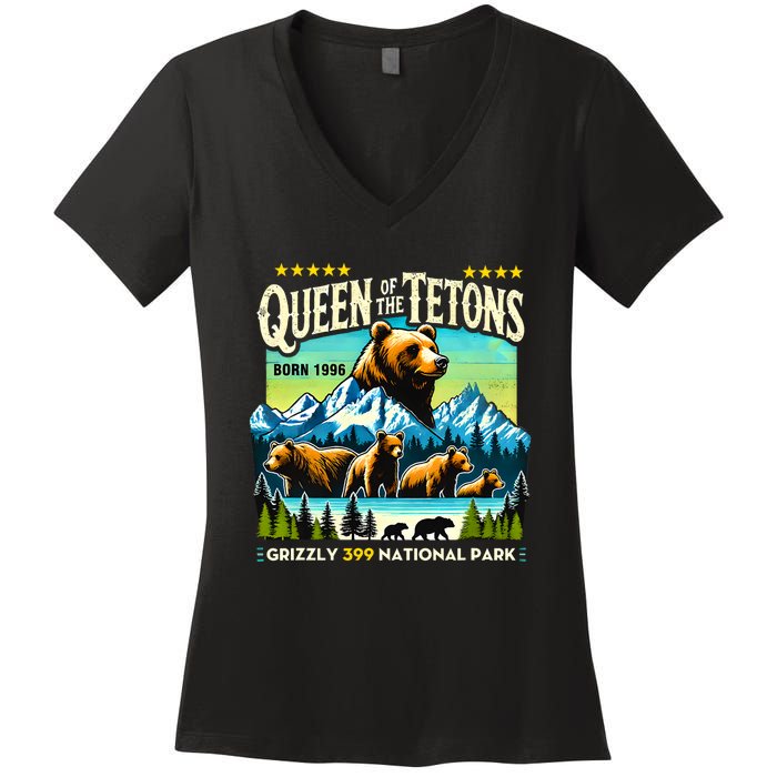 Queen Of The Tetons Grizzly 399 National Park Bear Lovers Women's V-Neck T-Shirt