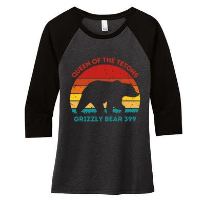 Queen Of The Tetons Grizzly Bear 399 Gtnp Women's Tri-Blend 3/4-Sleeve Raglan Shirt