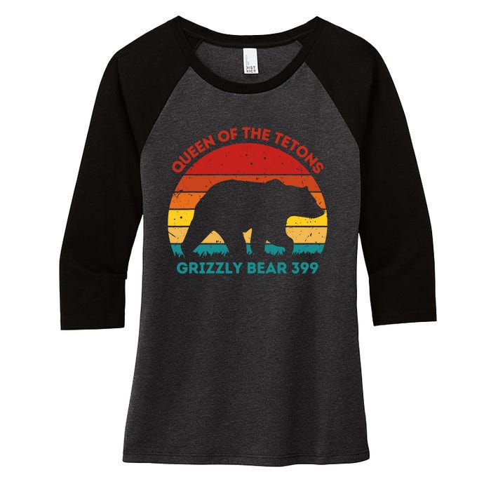 Queen Of The Tetons Grizzly Bear 399 Gtnp Women's Tri-Blend 3/4-Sleeve Raglan Shirt