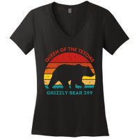 Queen Of The Tetons Grizzly Bear 399 Gtnp Women's V-Neck T-Shirt