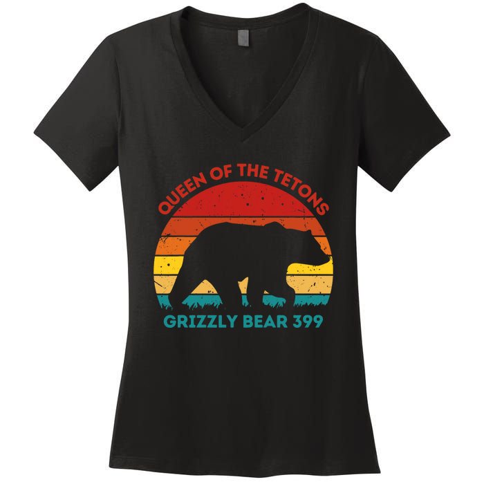 Queen Of The Tetons Grizzly Bear 399 Gtnp Women's V-Neck T-Shirt