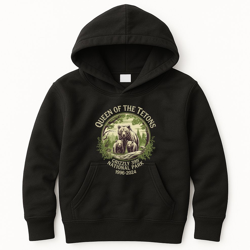 Queen Of The Tetons Grizzly 399 Wildlife Preserve 1996 2024 Kids Hoodie