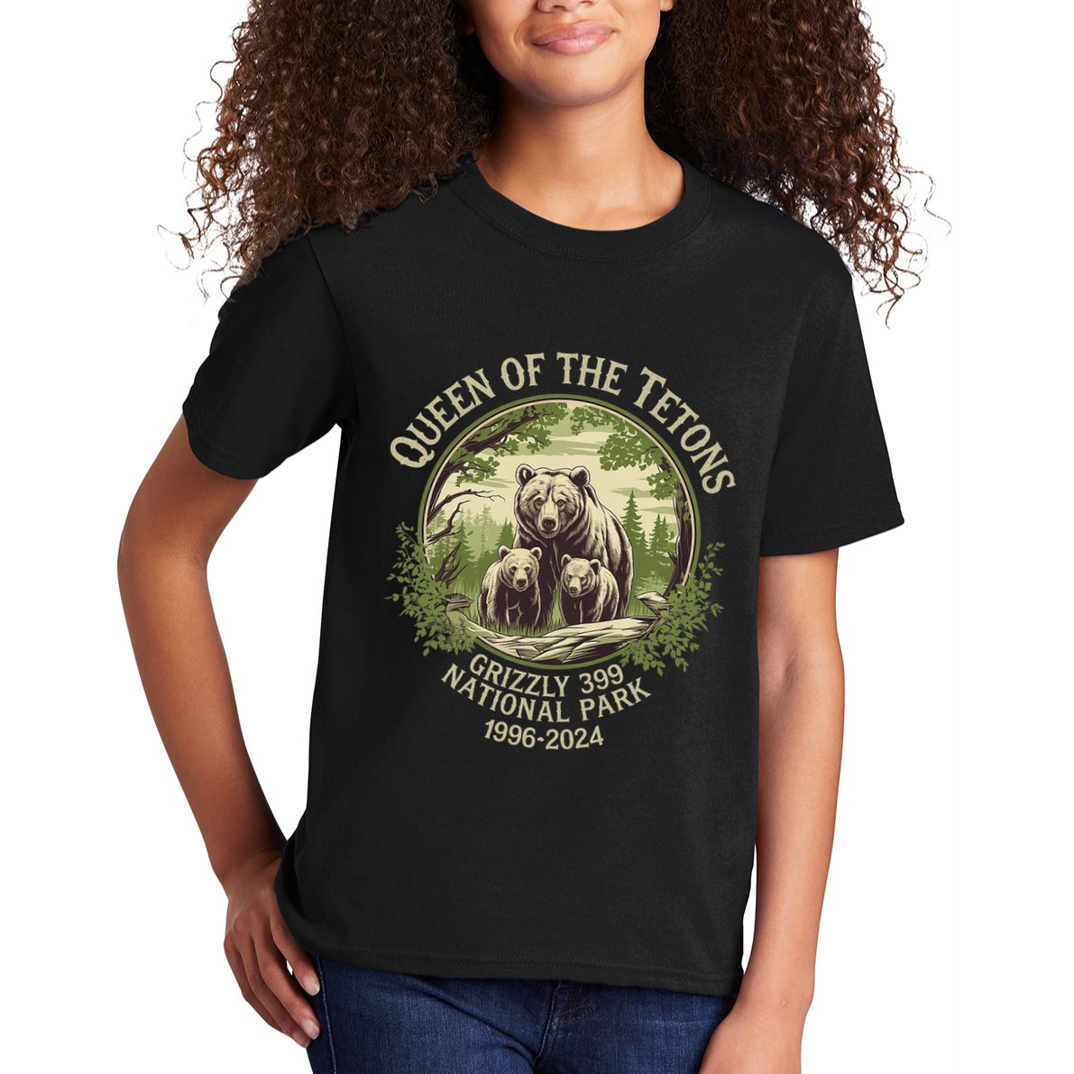 Queen Of The Tetons Grizzly 399 Wildlife Preserve 1996 2024 Kids T-Shirt