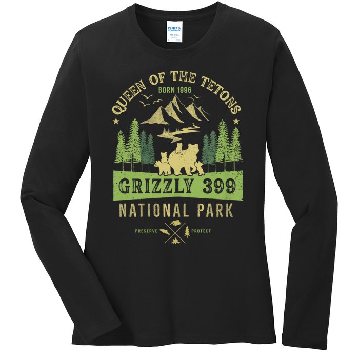 Queen Of The Tetons Grizzly 399 National Park Preserve Ladies Long Sleeve Shirt