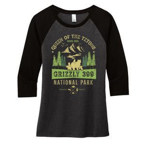 Queen Of The Tetons Grizzly 399 National Park Preserve Women's Tri-Blend 3/4-Sleeve Raglan Shirt