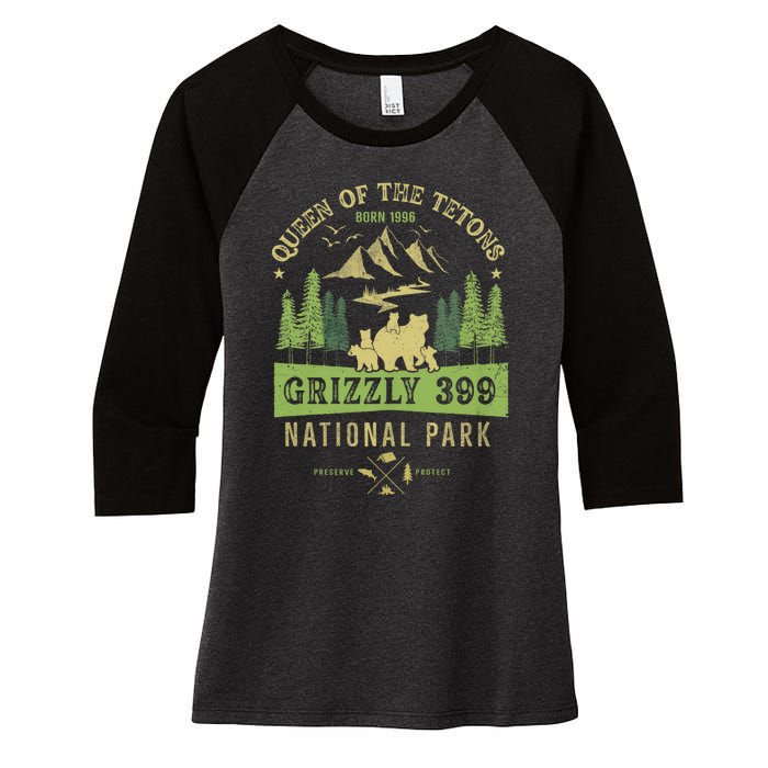 Queen Of The Tetons Grizzly 399 National Park Preserve Women's Tri-Blend 3/4-Sleeve Raglan Shirt