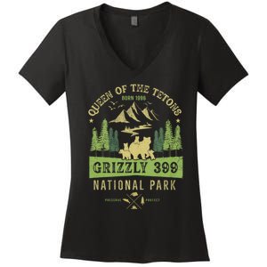 Queen Of The Tetons Grizzly 399 National Park Preserve Women's V-Neck T-Shirt