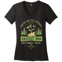 Queen Of The Tetons Grizzly 399 National Park Preserve Women's V-Neck T-Shirt