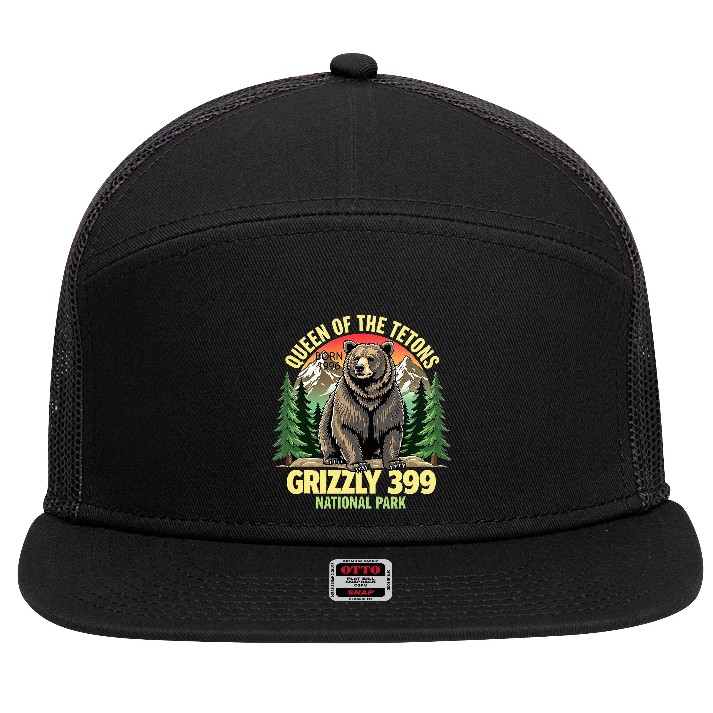 Queen Of The Tetons Grizzly 399 National Park Bear Lovers 7 Panel Mesh Trucker Snapback Hat