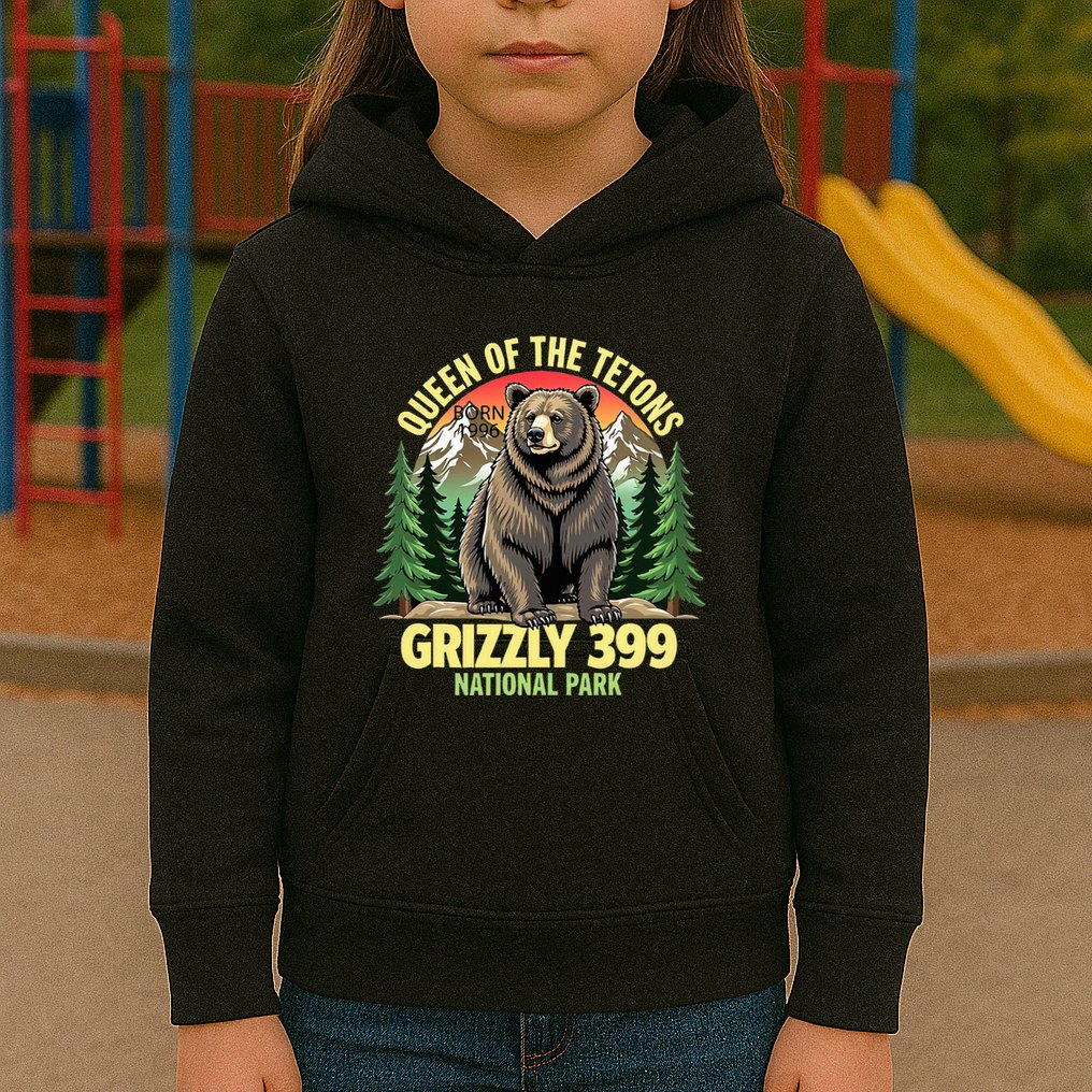 Queen Of The Tetons Grizzly 399 National Park Bear Lovers Kids Hoodie