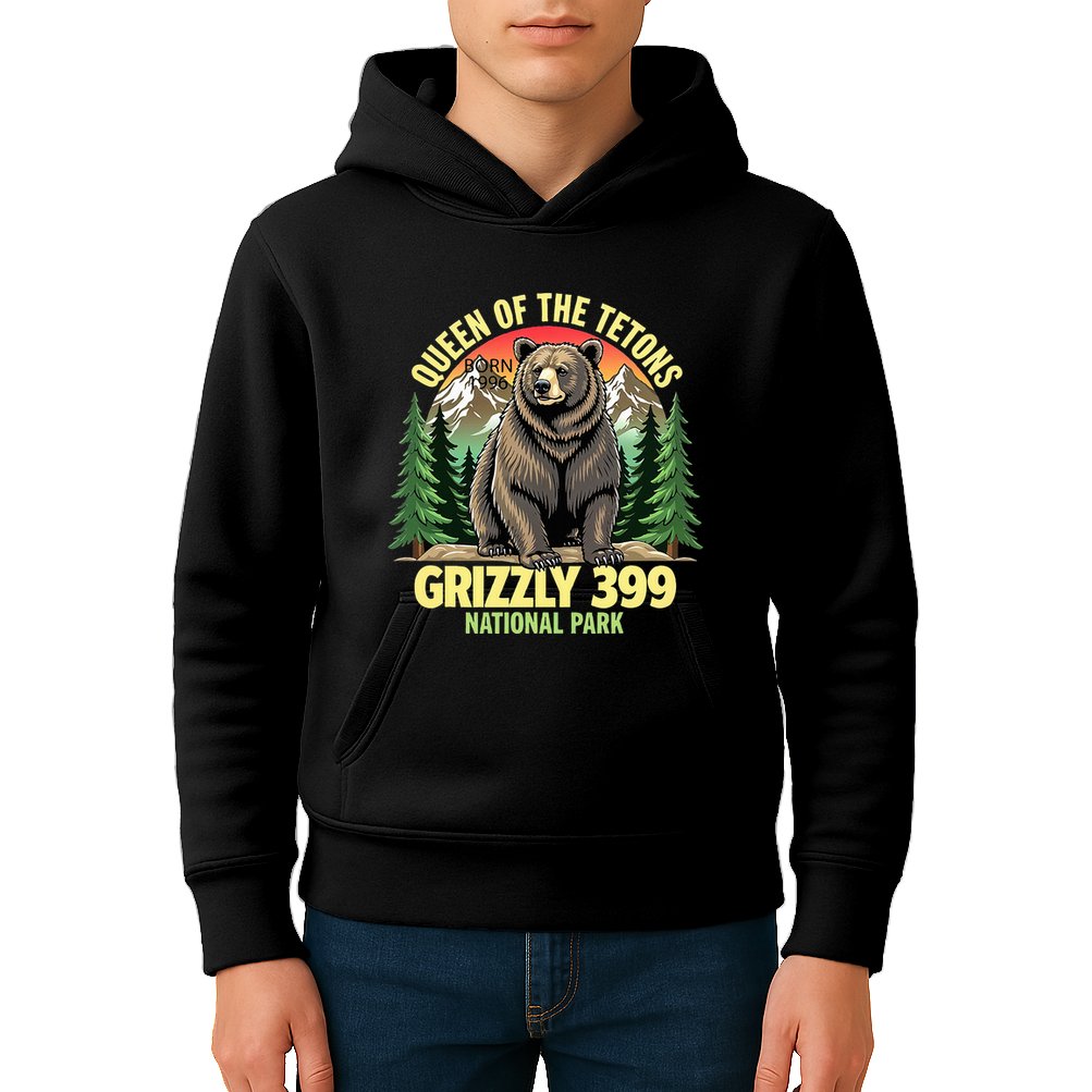 Queen Of The Tetons Grizzly 399 National Park Bear Lovers Kids Hoodie