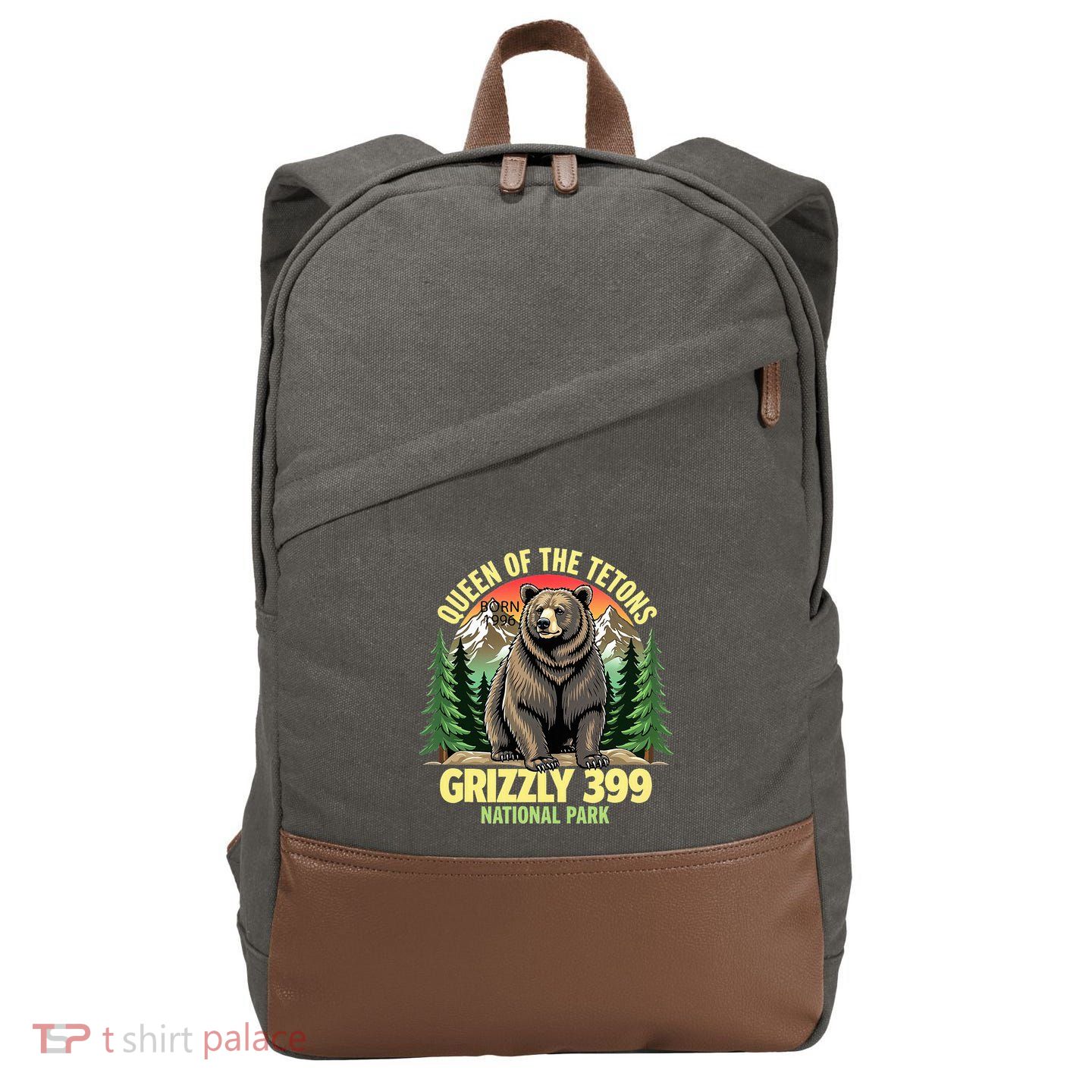 Queen Of The Tetons Grizzly 399 National Park Bear Lovers Cotton Canvas Backpack