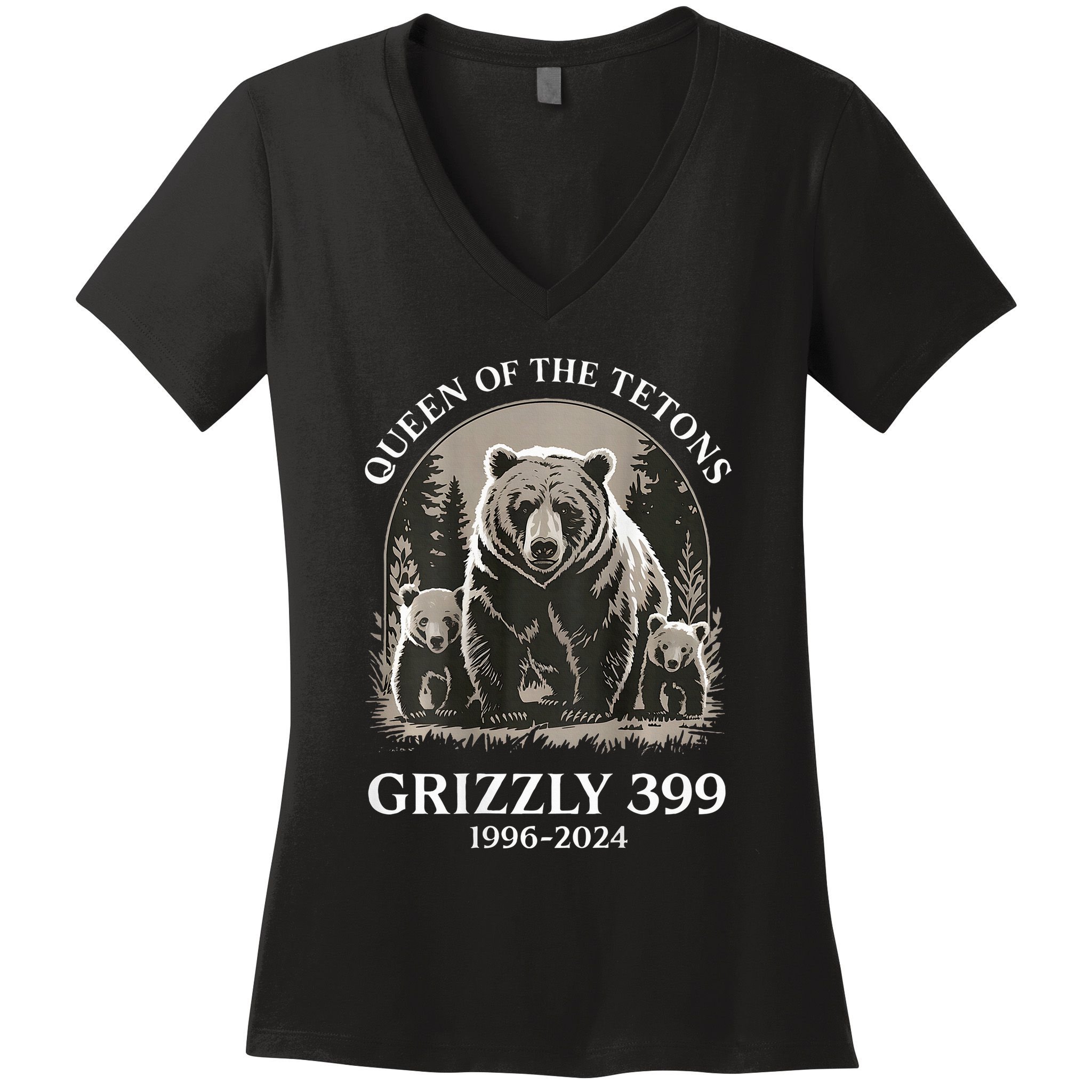 Queen Of The Tetons Grizzly 399 National Park Women's V-Neck T-Shirt