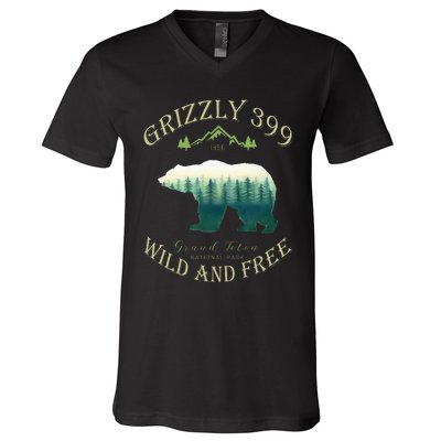 Queen Of The Teton Grizzly 399 Bear Wildlife Forest Preserve V-Neck T-Shirt