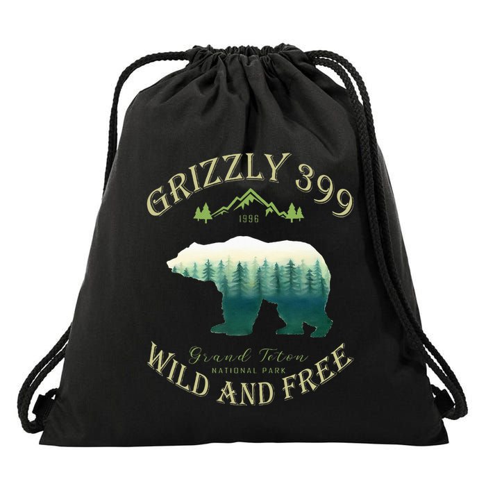 Queen Of The Teton Grizzly 399 Bear Wildlife Forest Preserve Drawstring Bag