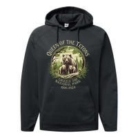 Queen Of The Tetons Grizzly 399 Wildlife Preserve 19962024 Performance Fleece Hoodie