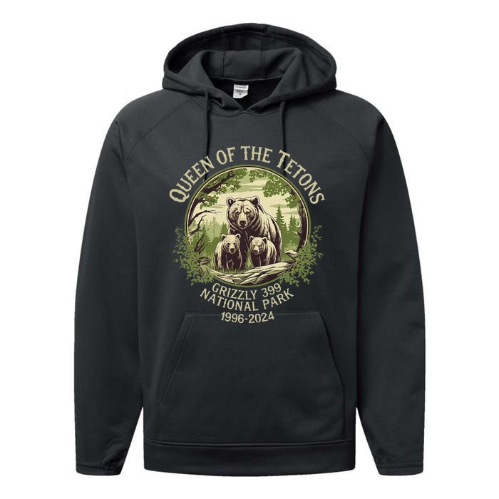 Queen Of The Tetons Grizzly 399 Wildlife Preserve 19962024 Performance Fleece Hoodie