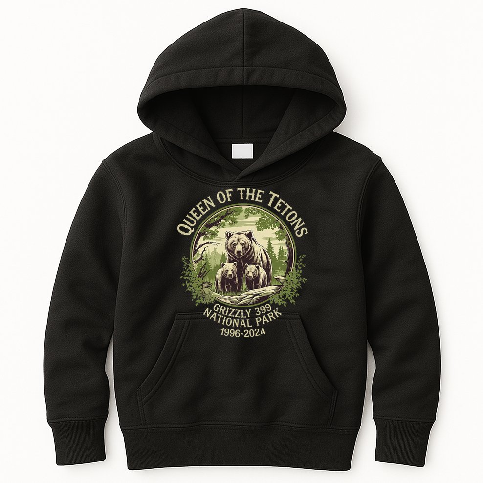Queen Of The Tetons Grizzly 399 Wildlife Preserve 19962024 Kids Hoodie