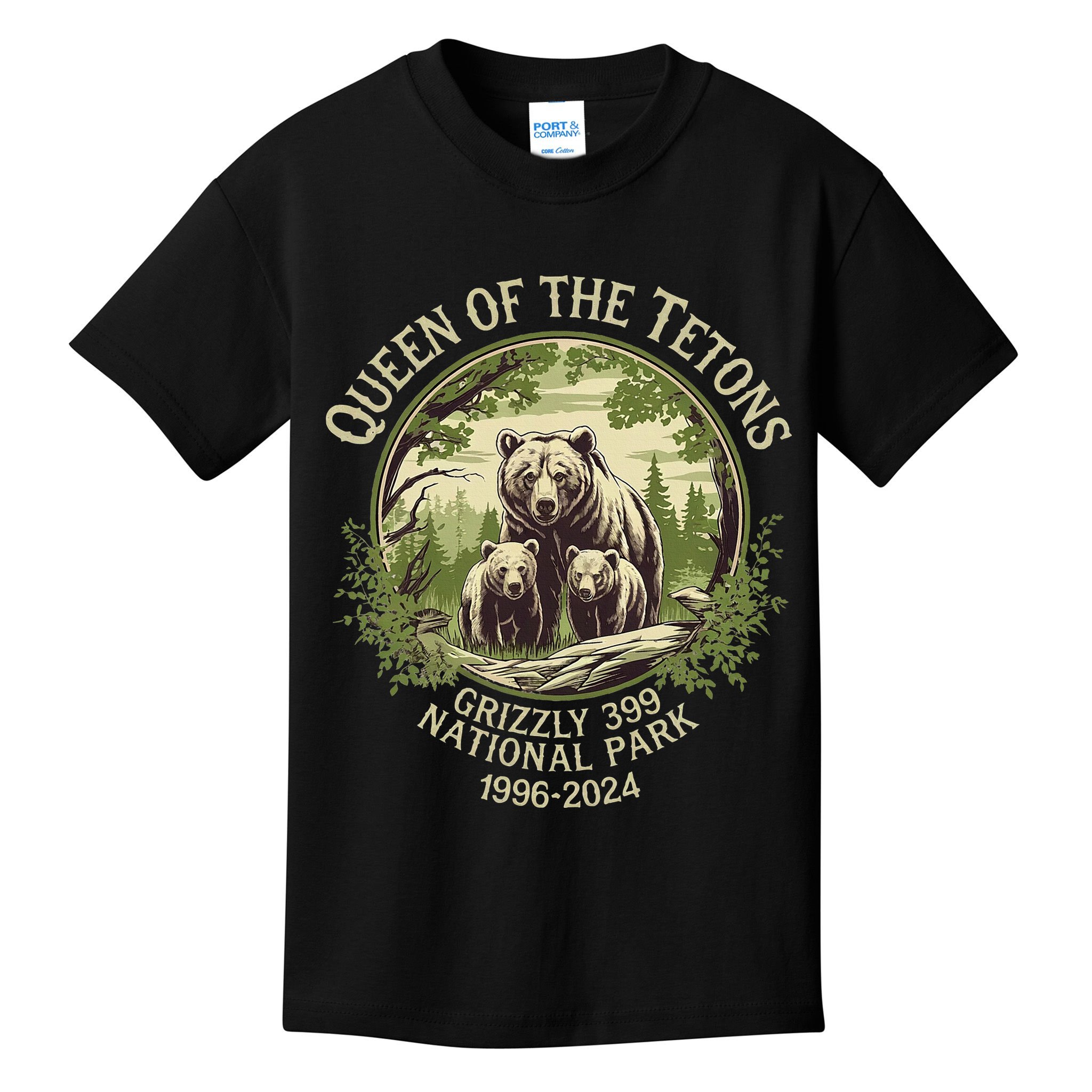Queen Of The Tetons Grizzly 399 Wildlife Preserve 19962024 Kids T-Shirt