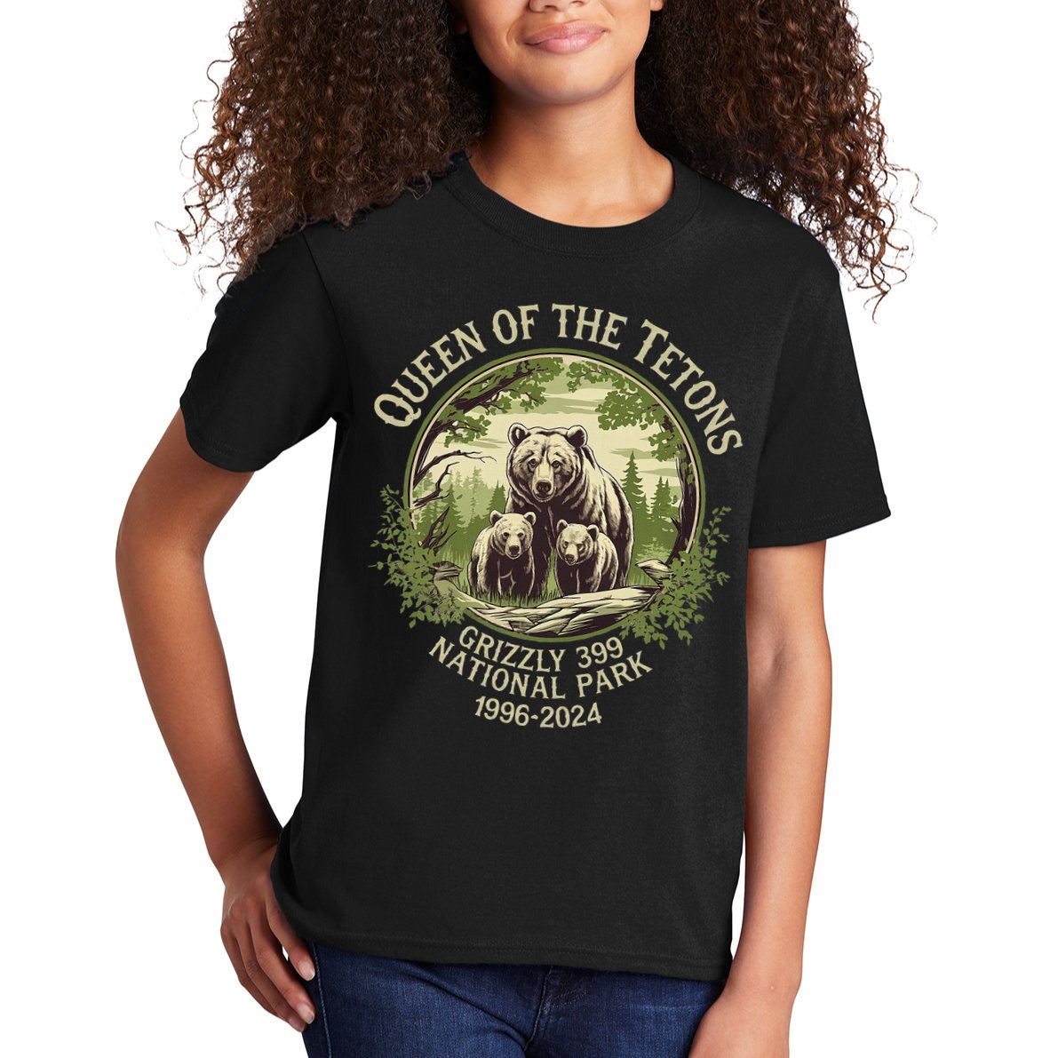 Queen Of The Tetons Grizzly 399 Wildlife Preserve 19962024 Kids T-Shirt