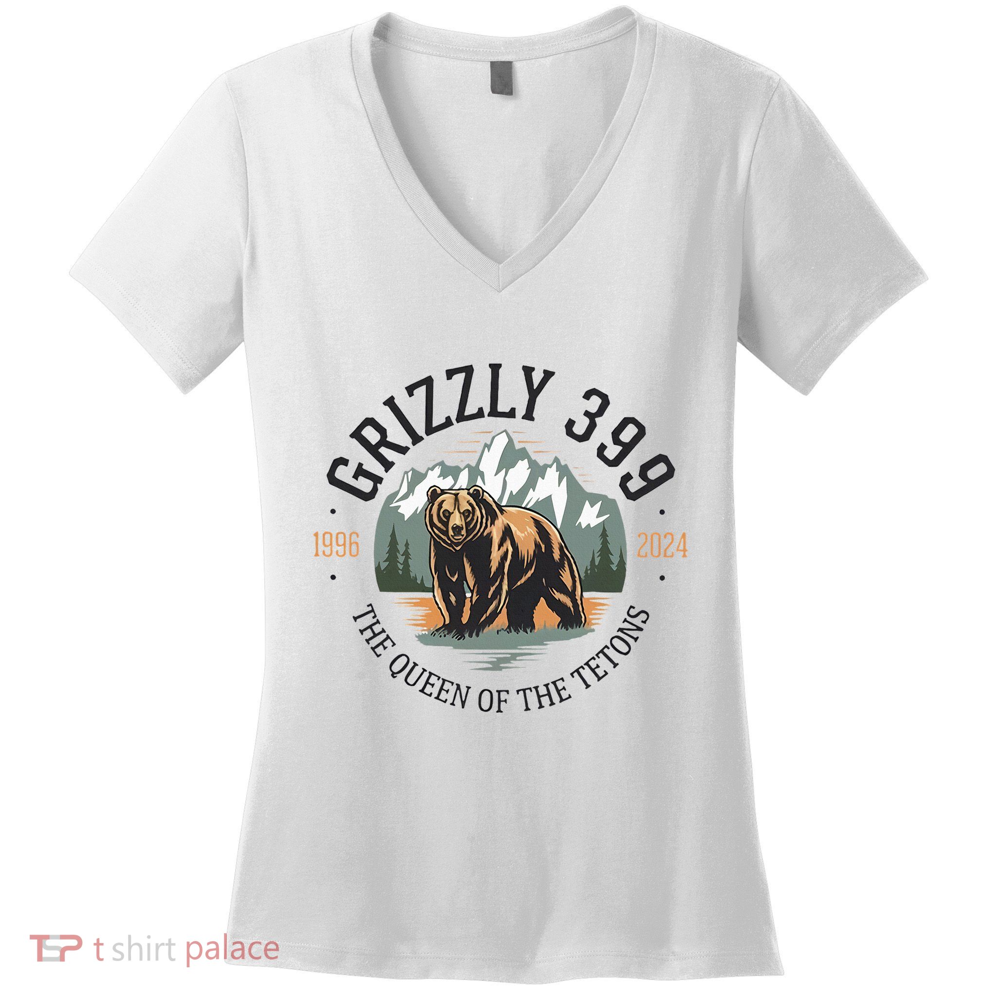 Queen Of The Tetons Grizzly 399 National Park Bear Lovers Women's V-Neck T-Shirt