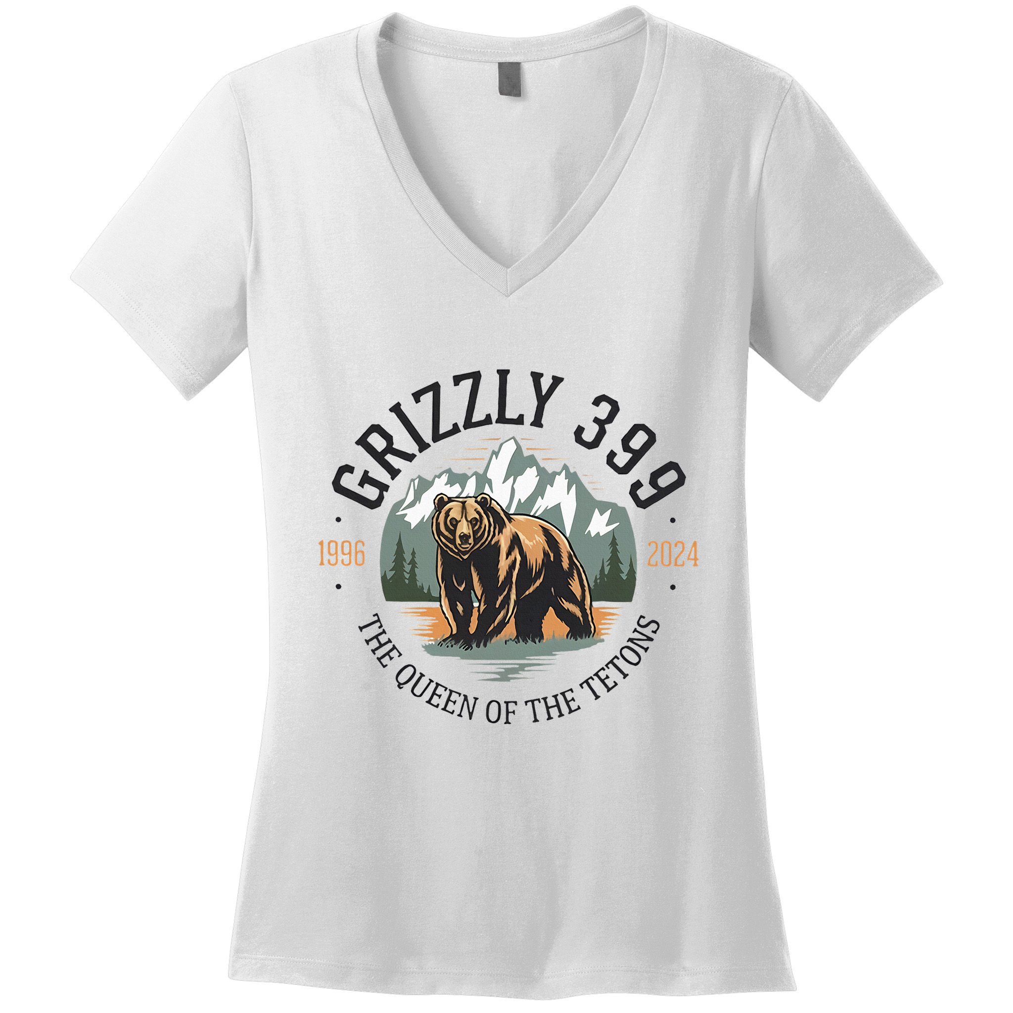 Queen Of The Tetons Grizzly 399 National Park Bear Lovers Women's V-Neck T-Shirt