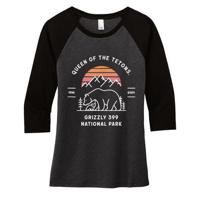 Queen Of The Tetons Grizzly 399 National Park 1996 2024 Women's Tri-Blend 3/4-Sleeve Raglan Shirt