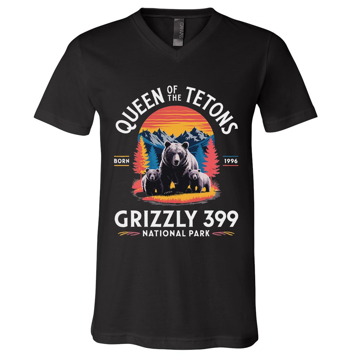 Queen Of The Tetons Grizzly 399 National Park V-Neck T-Shirt