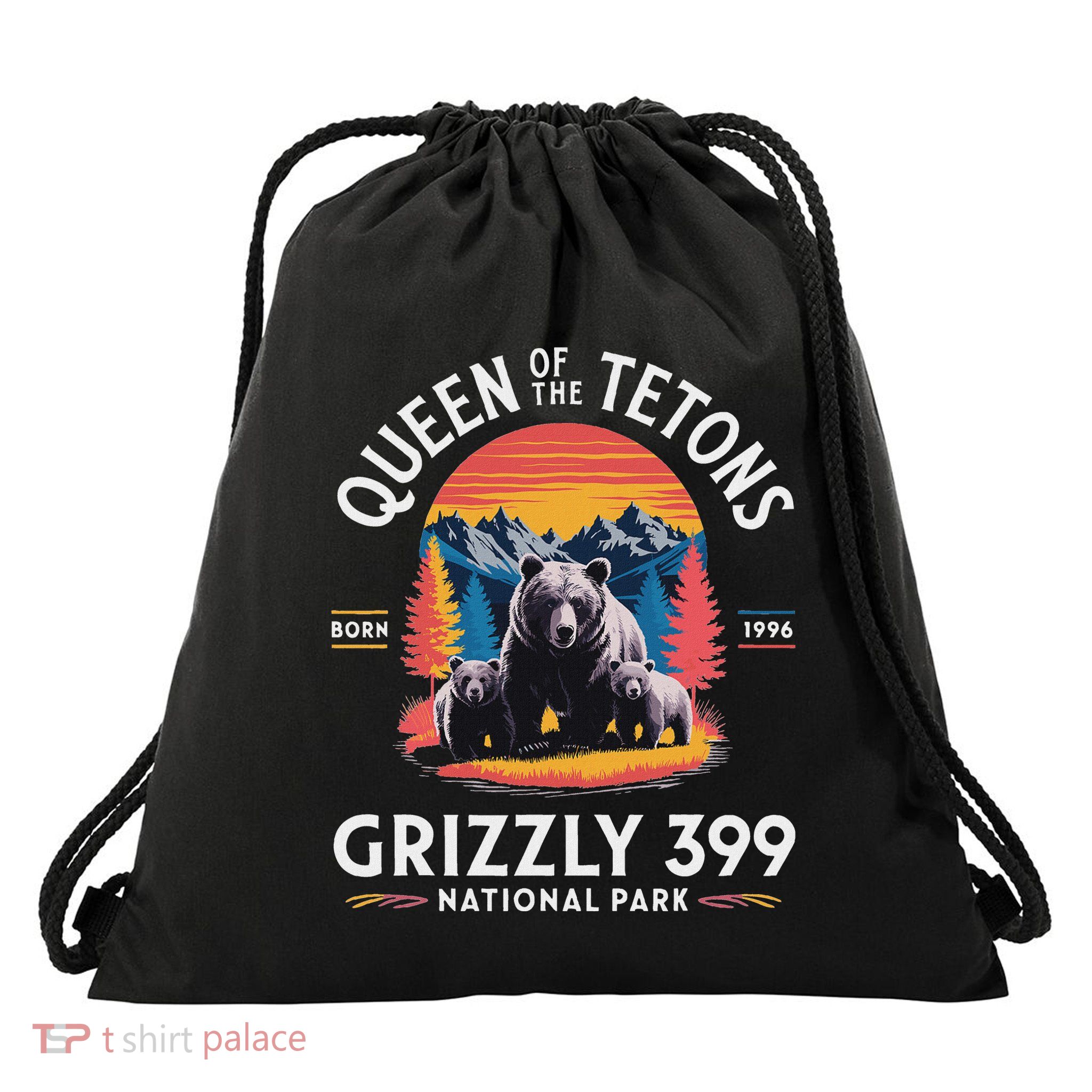 Queen Of The Tetons Grizzly 399 National Park Drawstring Bag