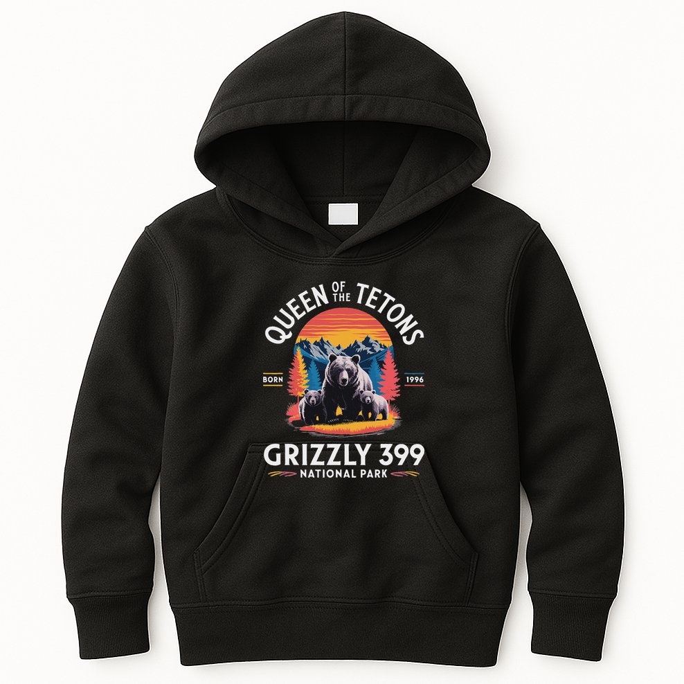Queen Of The Tetons Grizzly 399 National Park Kids Hoodie