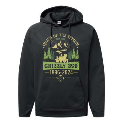 Queen Of The Tetons Grizzly 399 National Park 19962024 Performance Fleece Hoodie