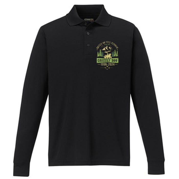 Queen Of The Tetons Grizzly 399 National Park 19962024 Performance Long Sleeve Polo