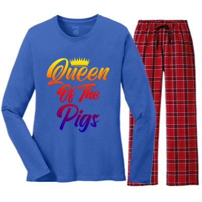 Queen Of The Pigs Pig Owner Pig Farmer Pig Mom Cool Gift Women's Long Sleeve Flannel Pajama Set 