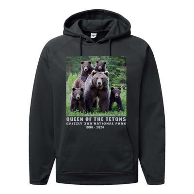 Queen Of The Tetons Grizzly 399 National Park 1996 2024 Performance Fleece Hoodie