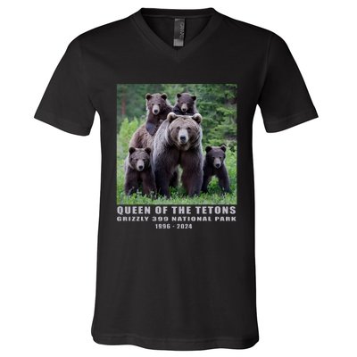 Queen Of The Tetons Grizzly 399 National Park 1996 2024 V-Neck T-Shirt